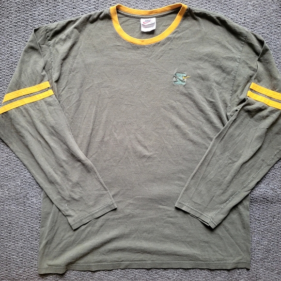 Vintage nike long sleeve shirt tee sz XL green yellow embroidered smoosh, flaw - Picture 1 of 15